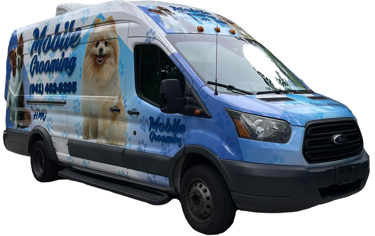 AMG Mobile Grooming van with professional equipment and branding.